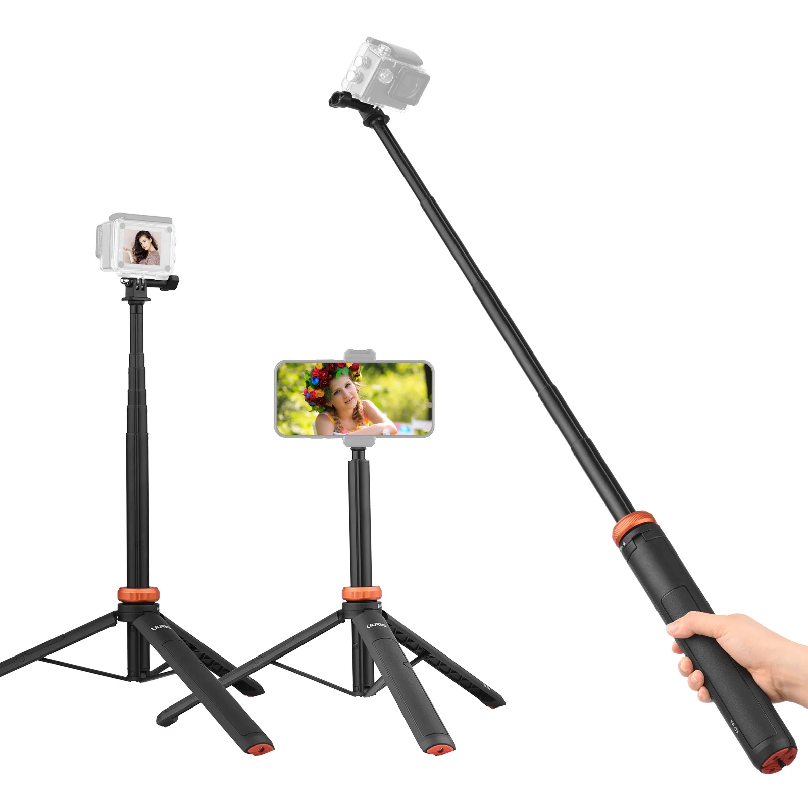 UURIG Action Camera Tripod Telescoping Selfie Stick Up to 122cm for