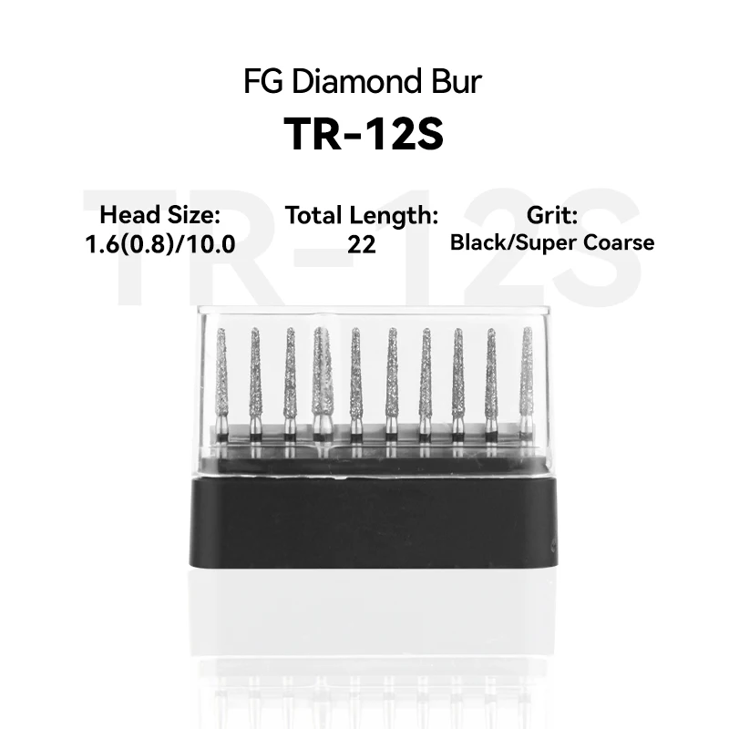 

1Set Dental Clinic Products TR-12S 199-016S Diamond Bur FG High Speed 1.6(0.8)/10.0 22.0mm Black Super Coarse Medium Intra-oral