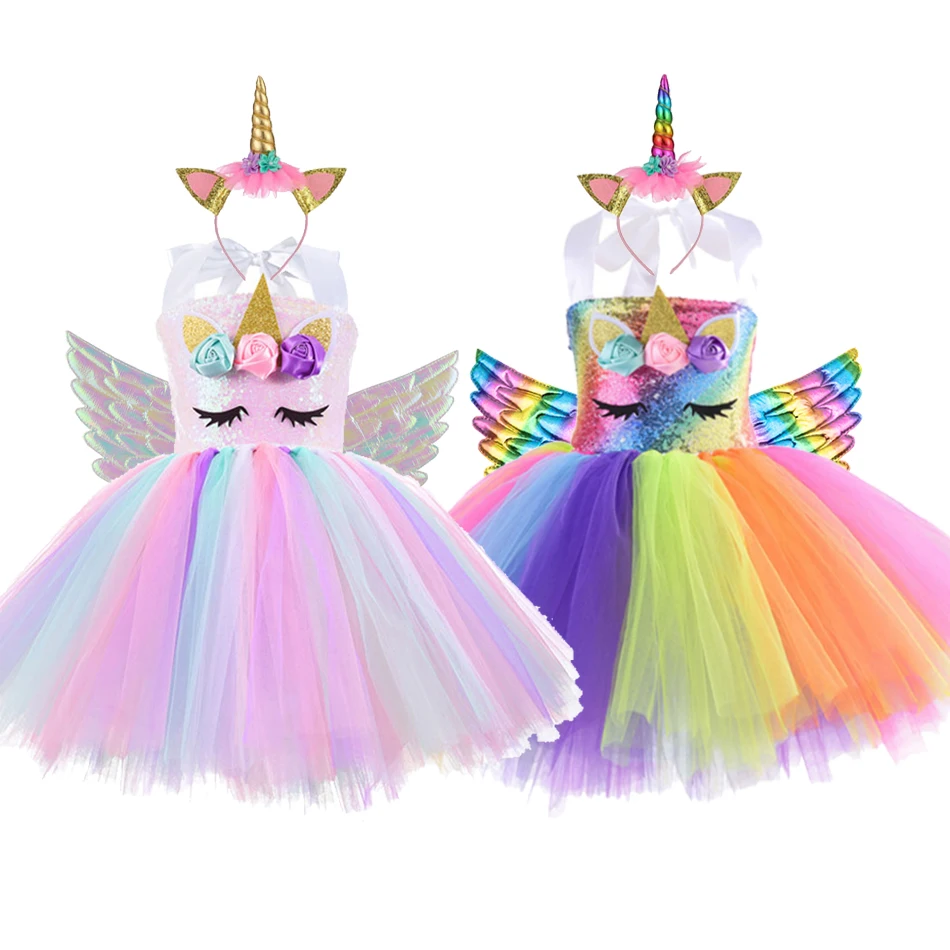 girls dress unicorn tutu outfit pastel flower baby birthday party tulle kids halloween cosplay costume