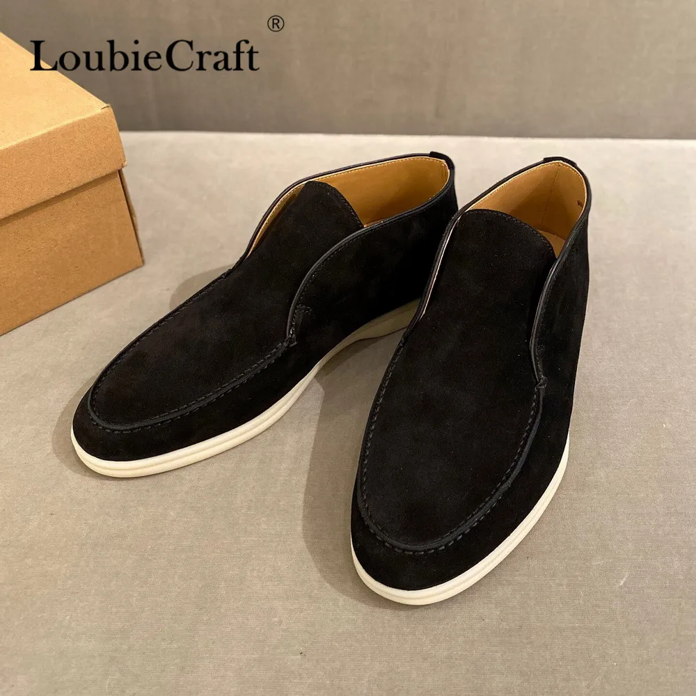 High Open Walk Loafers Blue Suede Women Flat Shoes On Causal Moccasins Genuine Leather Winter Ankle Boot - Men's Dress Shoes - AliExpress