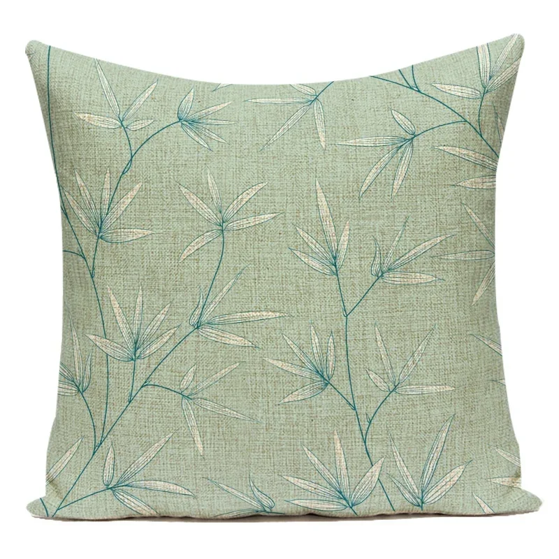 Nordic Bamboo Leaves Decorative Cushion Cover - Fresh Green Home and Sofa Accent