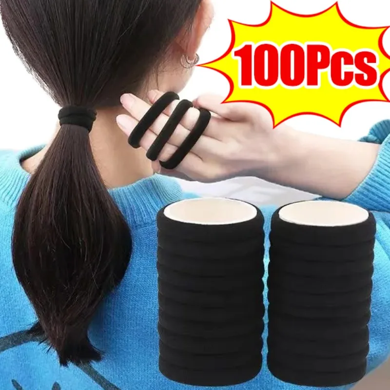 

Women Girls Basic Hair Bands Simple Black High Elastic Rubber Band Hair Ropes Ties Headband Kids Ponytail Holder Accessories