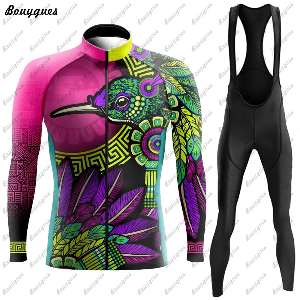 Winter Thermal Fleece And Thin Cycling Clothes Set Men Long Sleeves Jersey Suit Outdoor Riding Bike MTB Bib Pant