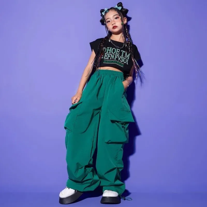 Jeans cargo da ragazza in denim, pantaloni cargo multitasche per bambini, jeans baggy hip hop per adolescenti, pantaloni joggers grigi a vita elasticizzata a gamba larga, casual, per primavera e