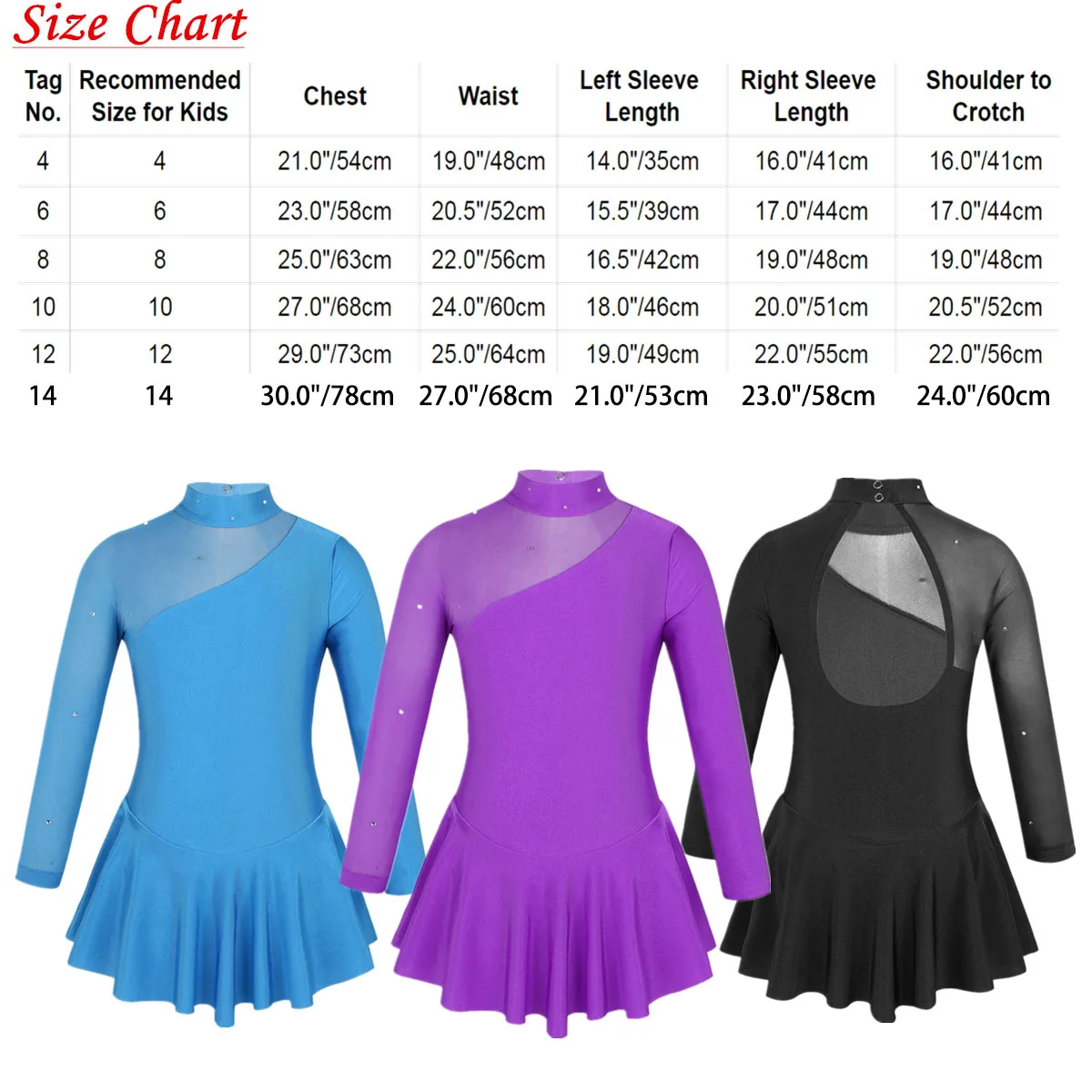 Kids Girls Rhythmic Gymnastics Leotard Dress Long Sleeves Mock Neck Tulle Splice Cutouts Figure Ice Skating Dress Dance Clothes ballet leotard dance leotard girls dance costumes