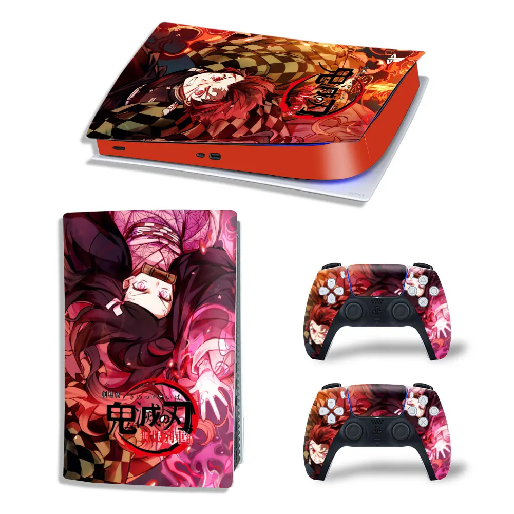 Demon Slayer Tanjiro PS5 Digital Edition Skin Decal Cover for PlayStation 5 Console and 2 Controllers PS5 Skin Sticker Vinyl 