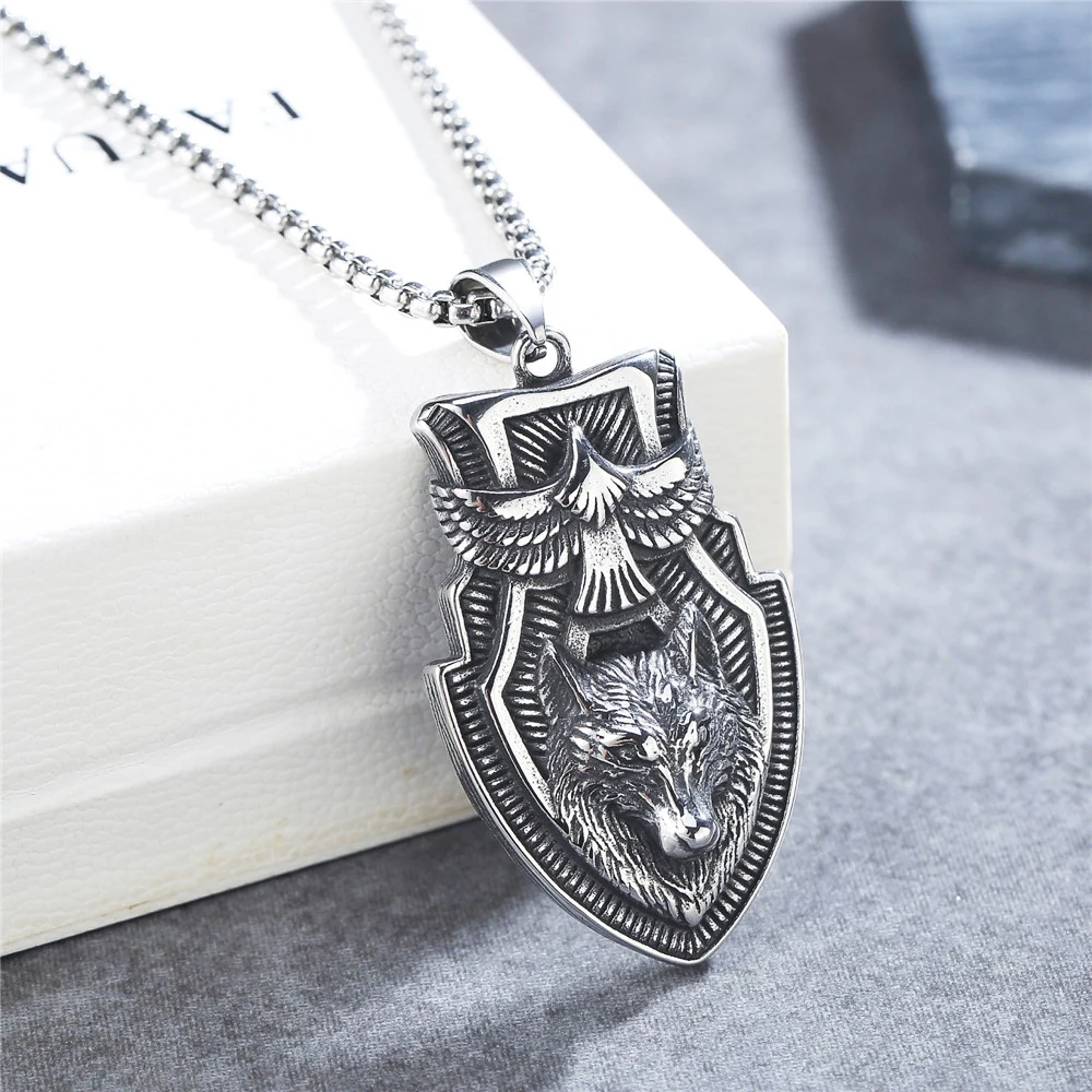 Collana Vichinga Uomo Con Ciondolo Lupo Valknut E Rune, In Acciaio Inossidabile, Amuleto Di Protezione, Catena 61cm - 4