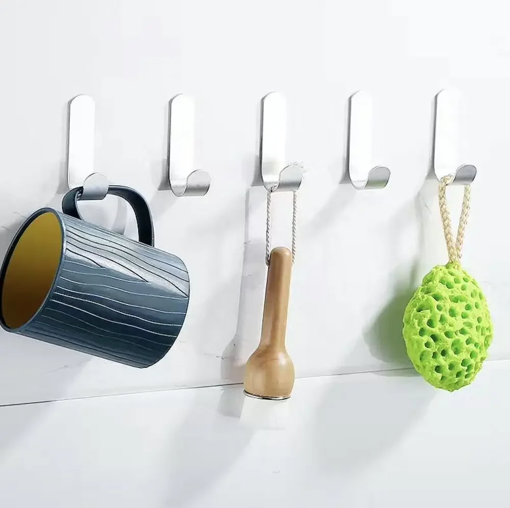 Self Adhesive Hooks 6Pcs Strong Wall Towel Hook Door Hanger Key Bag Coat Hook Holder Kitchen Bathroom Accessories Home Organizer