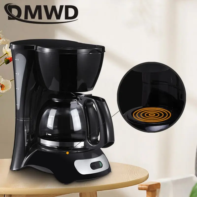 600ML Mini American Coffee Machine Automatic Drip Coffee Maker 4 Cups Maker with gladd jug for Home And Office 220V DMWD