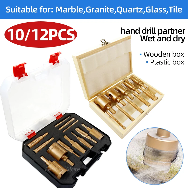 Diamond Coated Drill Bits Set 10-12PCS 6-35mm for Marble Tile Glass Granite Stone Ceramic Hand Electric Drill Hole Opener