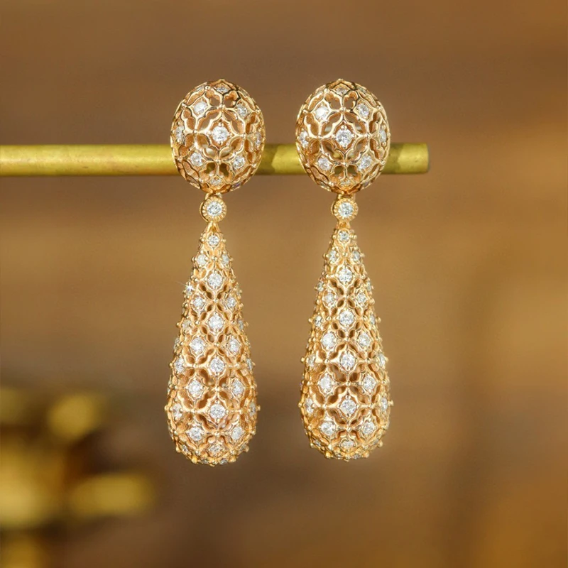 S230793af7e6840c5802a350ac83cfe8cn Aazuo Real Jewelry 18K Rose Gold Natrual Real Diamond 1.6ct Luxury Drop Ball Earring For Woman Upscale Trendy Wedding Engagement