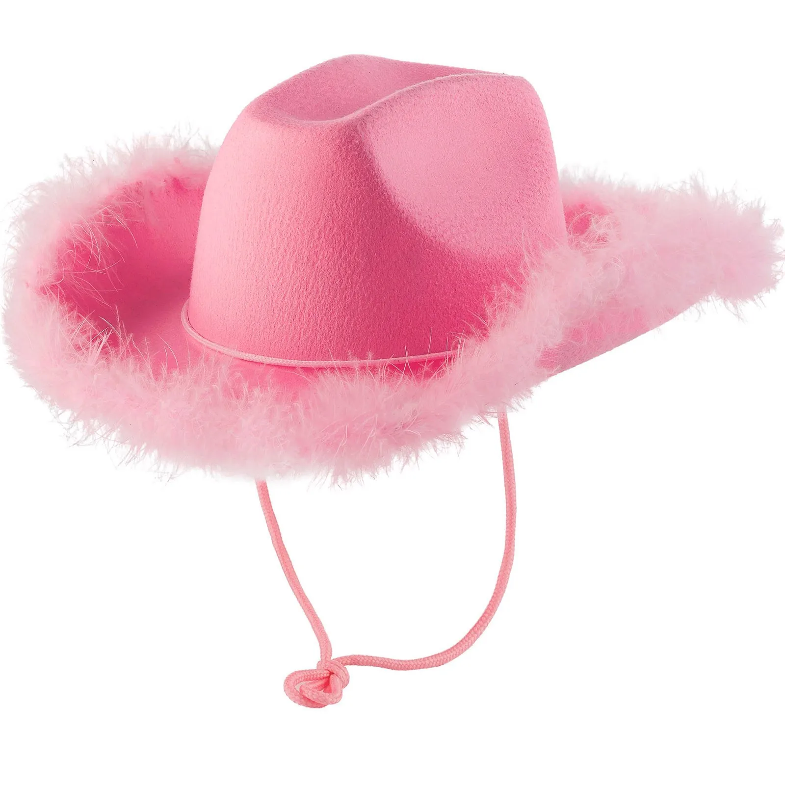 Vintage Cowboy Hat Fluffy Feather Brim Cowboy Hat Top Pink Cowgirl Festival Party Fashion Y2K Girls Accessories