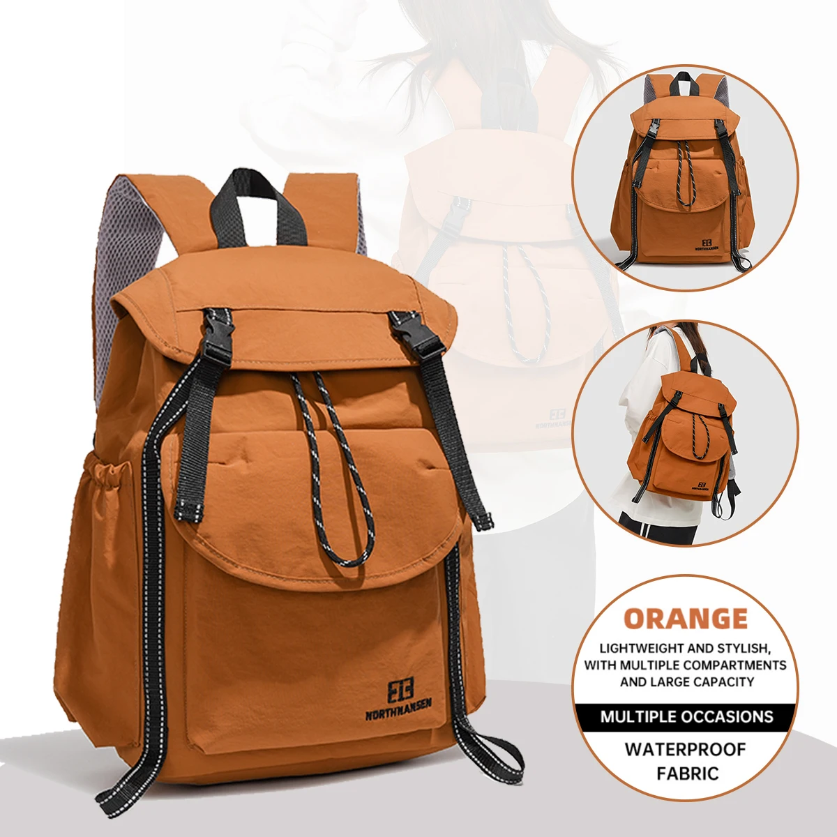 Designed Backpack, Large Capacity Drawstring, Washed Cloth, Multi-Functional Outing, Lightweight Work Clothing, High School Stud