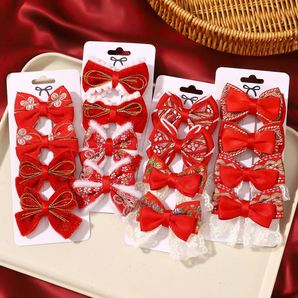 2/4pcs/set Chinese New Year Red Hairclip Tang Costume Headwear Girl‘s Ancient Style Hairclip Jewelry for Baby Tassel Hairpin 5