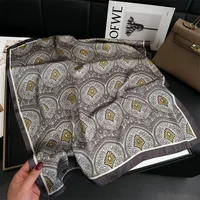 Luxury Vintage Print Square Scarf Hijabs Neck Shawl Stylish Women Multi-functional Bandana Neck Protector Simulated Silk Scarf 5