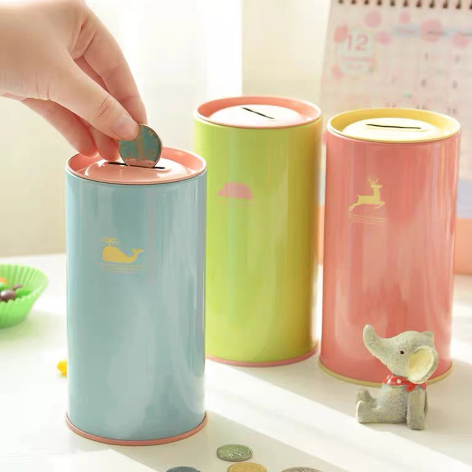 1Pc Cute Animal Print Piggy Bank Creative Gift Saving Bank Money Box Tin Metal Coin Cartoon Zoo Piggy Kids Room Home Decor