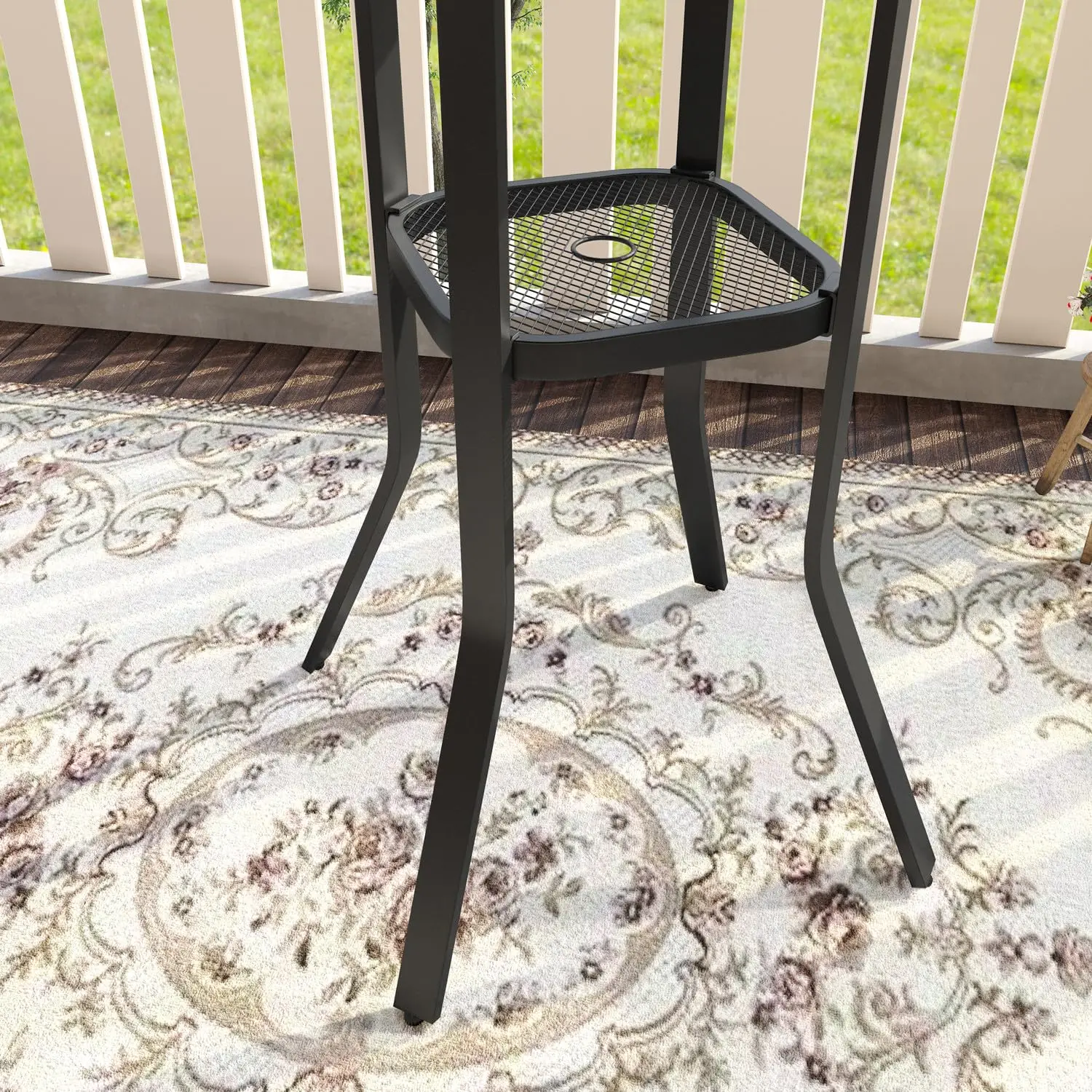 35.5" Round Outdoor Bar Table – Umbrella Hole, Grey Wood-Look 6