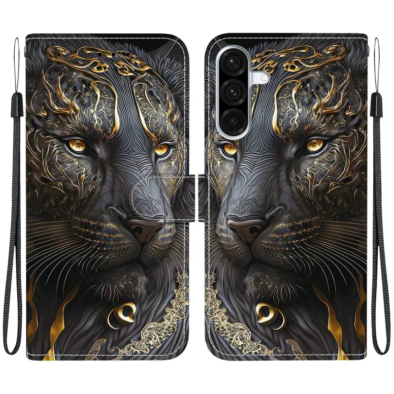 Leather Phone Cover with Lion and Panda Design - Wallet Flip Case with Card Protection