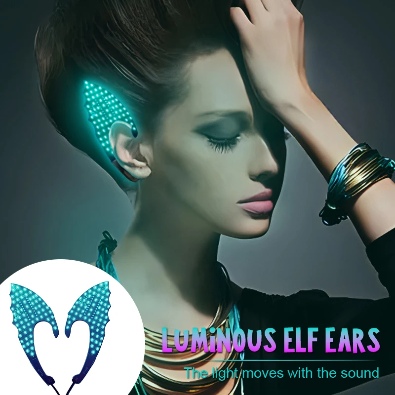 

Elf Ears Electric Led Luminous Ears Headdress Hair Clip Band Glowing Voice Control Elf Ears Fairy Angel Dress Up Cosplay Decor