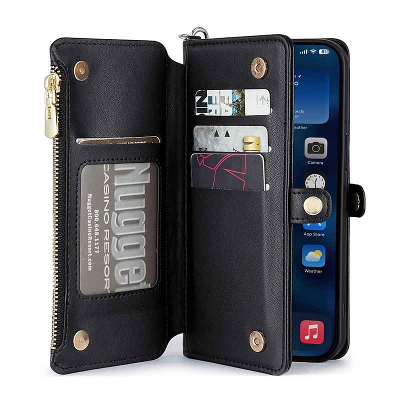 Premium Flip Card Slot Leather Crossbody Wallet Phone Case