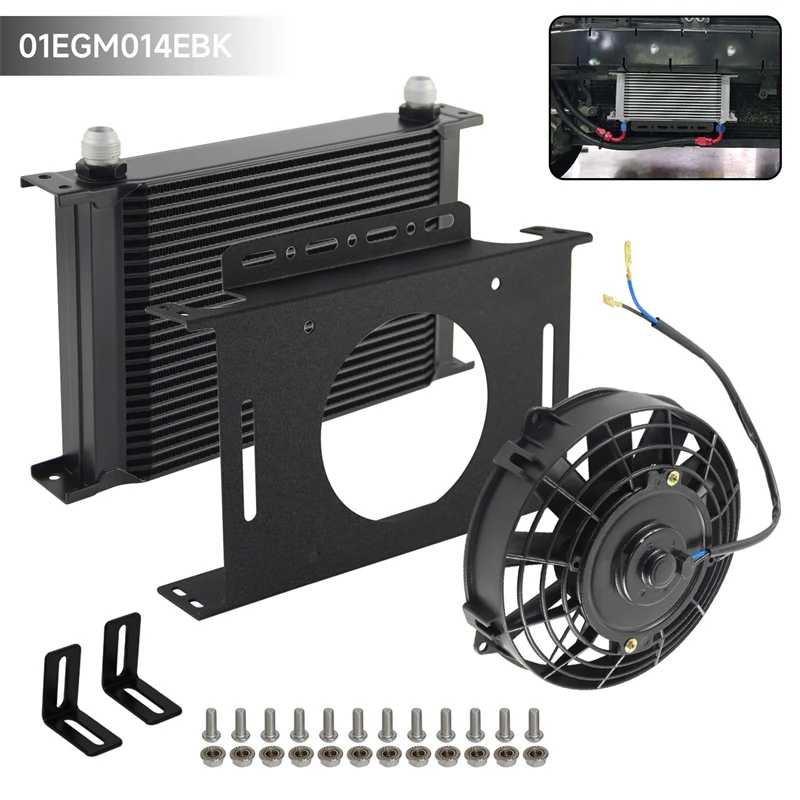 

Universal AN10 25 Row Oil Cooler+7" Electric Fan+New Mounting Bracket Kit Transmission Engine MOCAL Style 7/8"-14 UNF