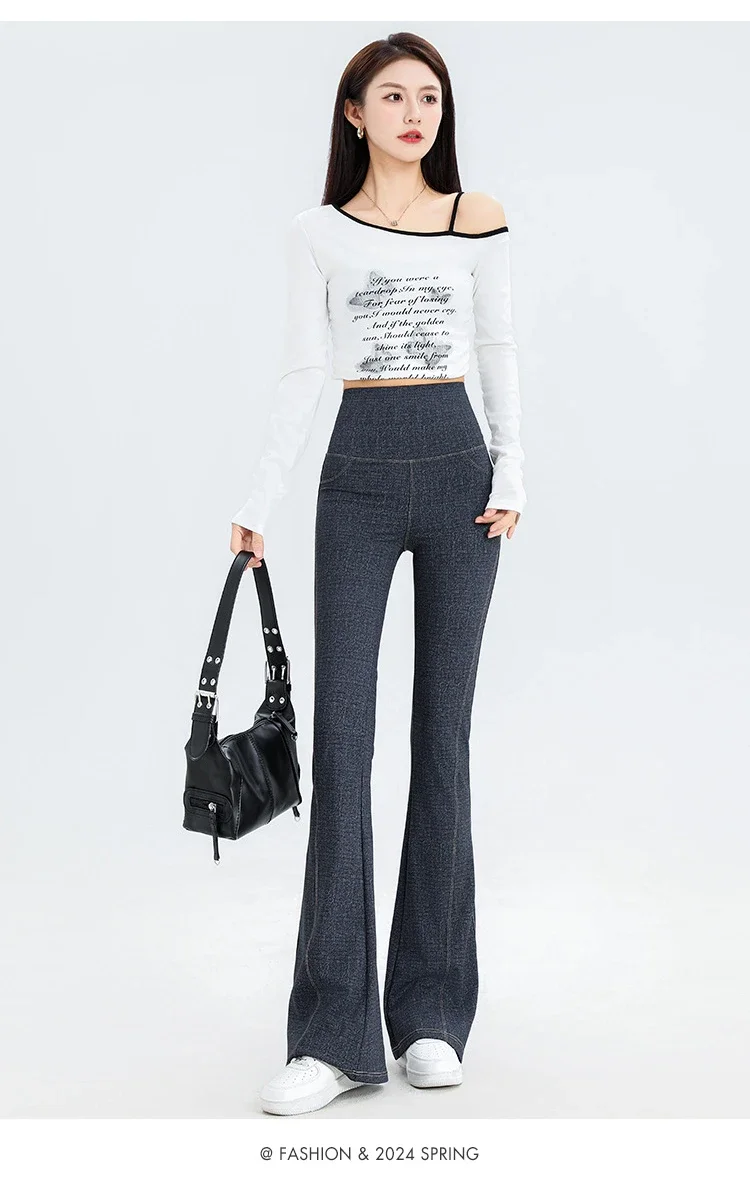 Denim Women's Pants Micro Flared High Waist Abdomen Leggings New in Summer Stretch Sports Fitness Yoga Casual Pants Jeans