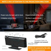 USB Powered  Digital Alarm Clock 180° Arm Projection Alarm Clock Time Temperature Snooze Table Clock 12/24H Projector LED Clock 3