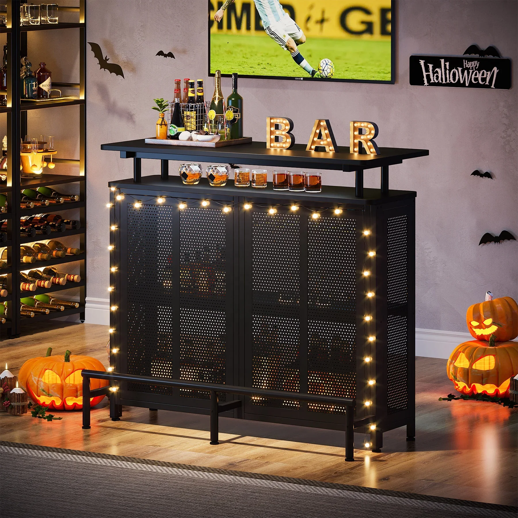 Tribesigns Furniture 3 tier coffee bar table with storage shelves cabinet for holiday pub furniture Wine rack