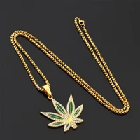 Collier de bijoux Punk Hip-hop personnalisé, avec pendentif en feuille d'érable en alliage de diamant incrusté d'huile et matériau accessoire 3
