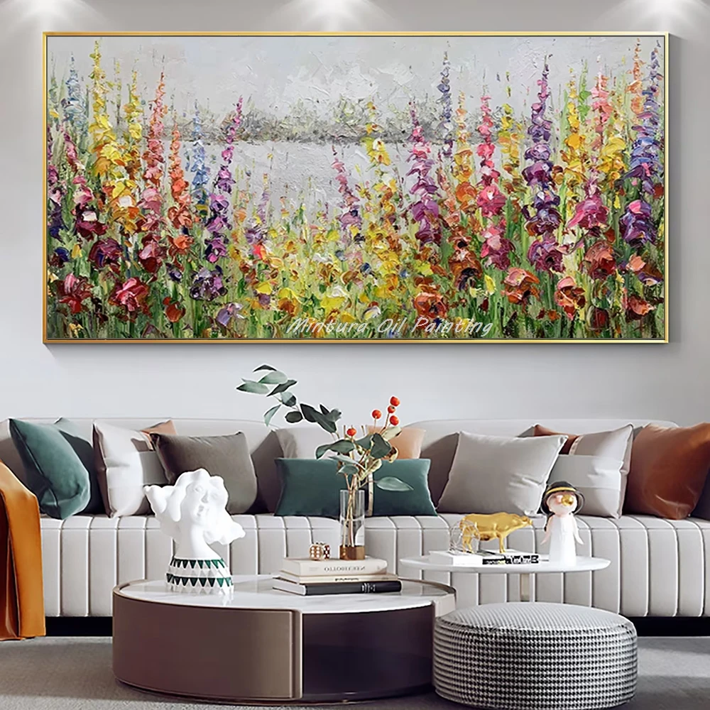 Mintura,Handmade Knife Flower Oil Painting on Canvas,Modern Art Picture,Room Home Decoration,Textured Floral Poster,Wall Hanging