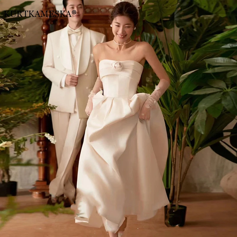 Vestido De Novia De satén ligero para mujer, corsé De boda coreano, Vestidos elegantes y románticos, vestido De Novia De tiro