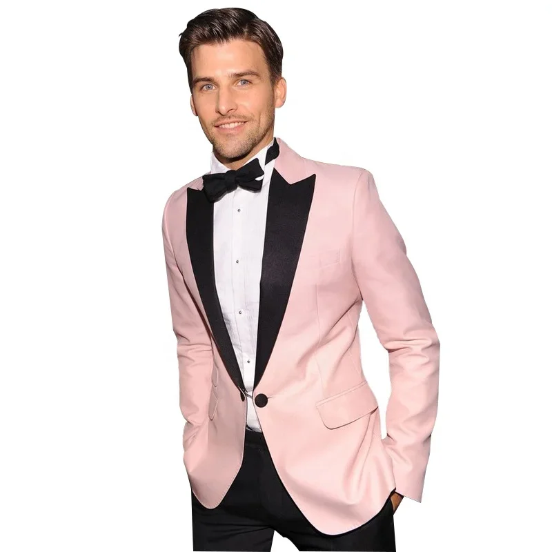 

Pink Jacket Black Pants Formal Wedding Men Suit Groom Tuxedo Prom Slim Fit Blazers High Quality Custom 2 Piece Set Costume Homme