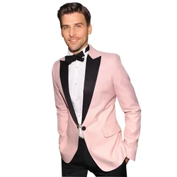 Pink Jacket Black Pants Formal Wedding Men Suit Groom Tuxedo Prom Slim Fit Blazers High Quality Custom 2 Piece Set Costume Homme