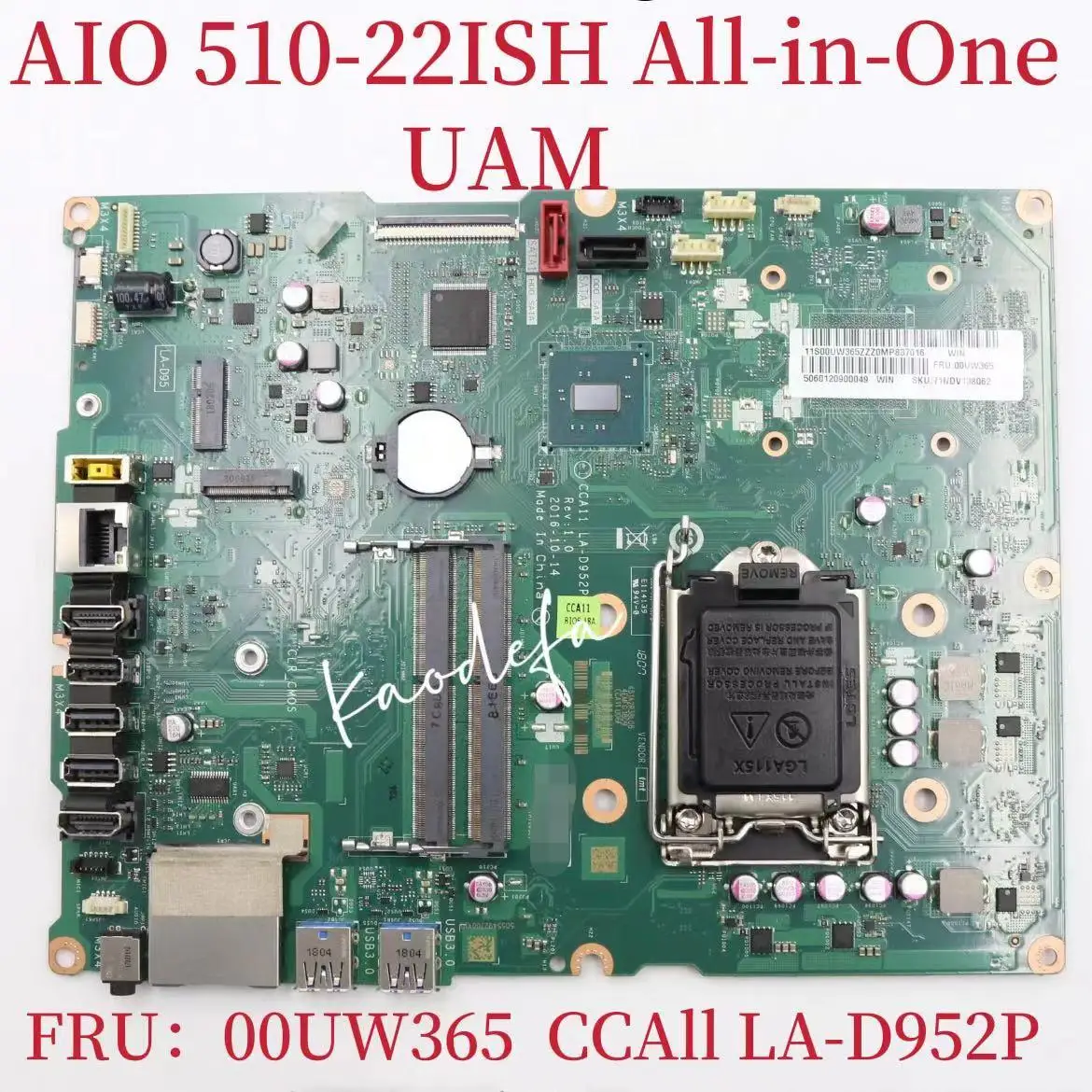 

LA-D952P Mainboard for Ideacentre AIO 510-22ISH All-In-One BDPLANAR MB UMA HDMI IN WIN DPK FRU 00UW365 100% Test OK