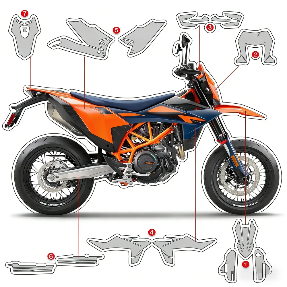 KTM 690 SMC-R 2026 PPF 오토바이 바디 스크래치 방지 투명 보호 필름 자가 치유 방수 투명 필름