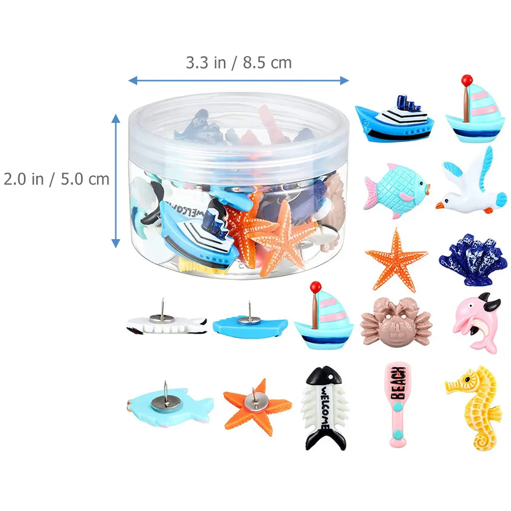 36Pcs 바다 테마 푸시 핀 다기능 압정 지도 그리기 종이 고정 공예 활동 지리 교육 장