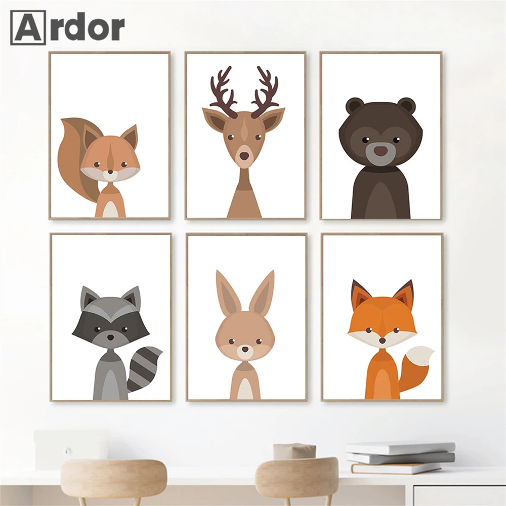 

Woodland Fox Deer Bear Squirrel Canvas Painting Baby Animals Wall Art Poster Nursery Print Nordic Wall Pictures Kids Room Decor