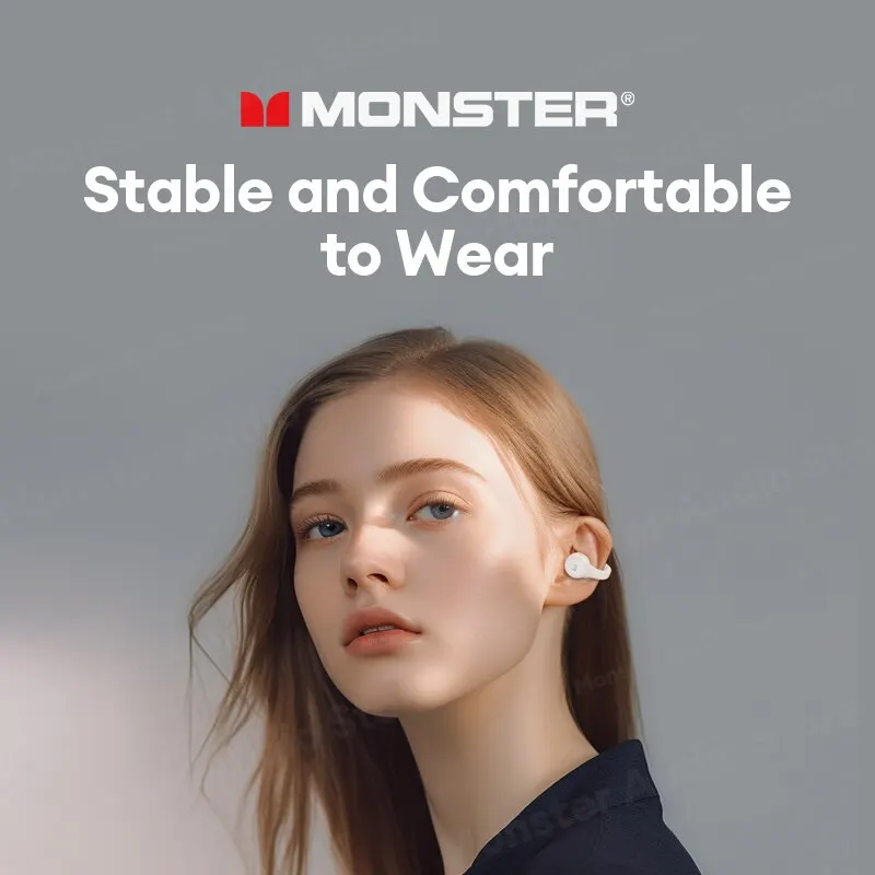Monster XKT21 무선 블루투스 이어폰 이어 클립 이어버드, 음악 게임 저지연 헤드셋, 터치 컨트롤, 마이크 헤드폰 포함