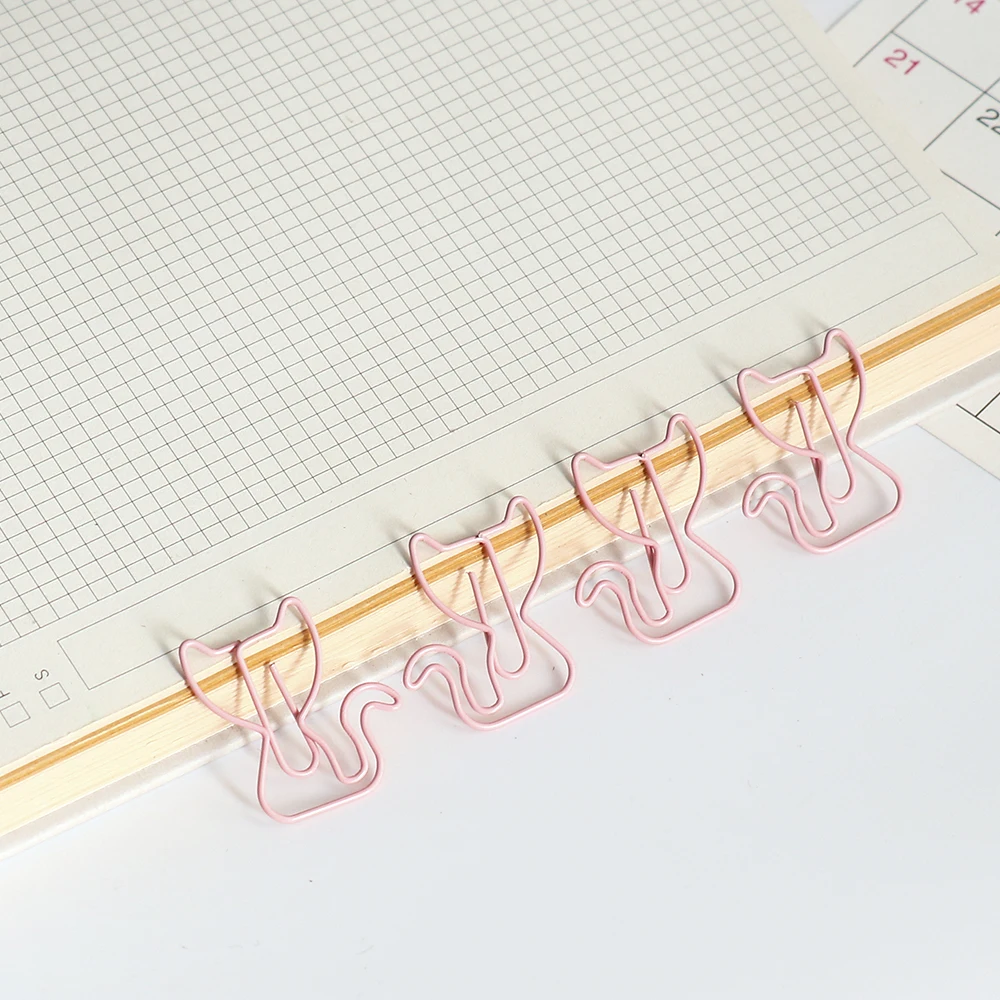 Creative pink cat Shaped Creative File Clamp Paper Clip Bookmark Holder Paper Decorative Clip 20pcs for Office School Home
