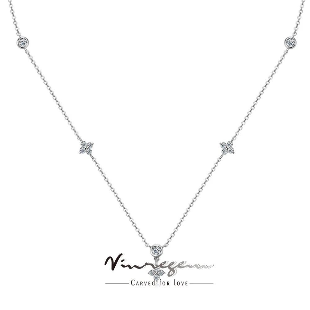 

Vinregem VVS1 D Real Moissanite Diamond Sparkling Flower Women Necklace Pendant 18K Gold Plated 925 Sterling Silver Fine Jewelry