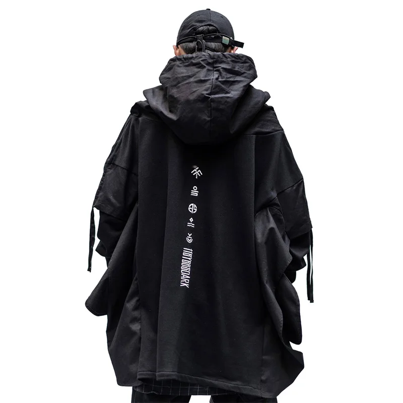 

Black Japanese Streetwear Trench Coats Techwear Hoodie Jackets for Men