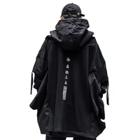 Black Japanese Streetwear Trench Coats Techwear Hoodie Jackets for Men