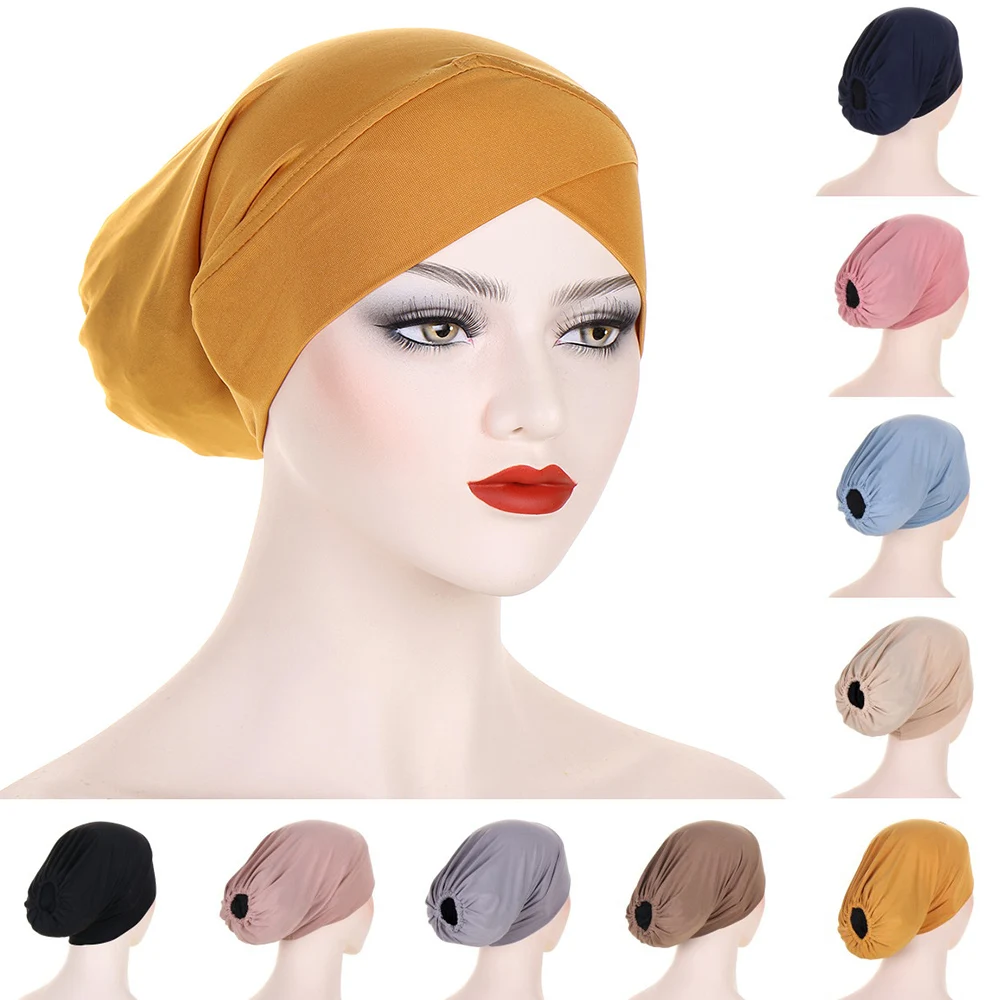 

Women Cross Muslim Hijab Inner Hat Underscarf Islamic Scarf Turban Caps Full Headcover Ladies Solid Color Scarf Headwrap