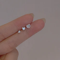CANNER S925 Sterling Silver Love Heart Shiny Zircon Stud Earrings for Women Girls Wedding Jewelry Gift Brincos Pendientes Серьги