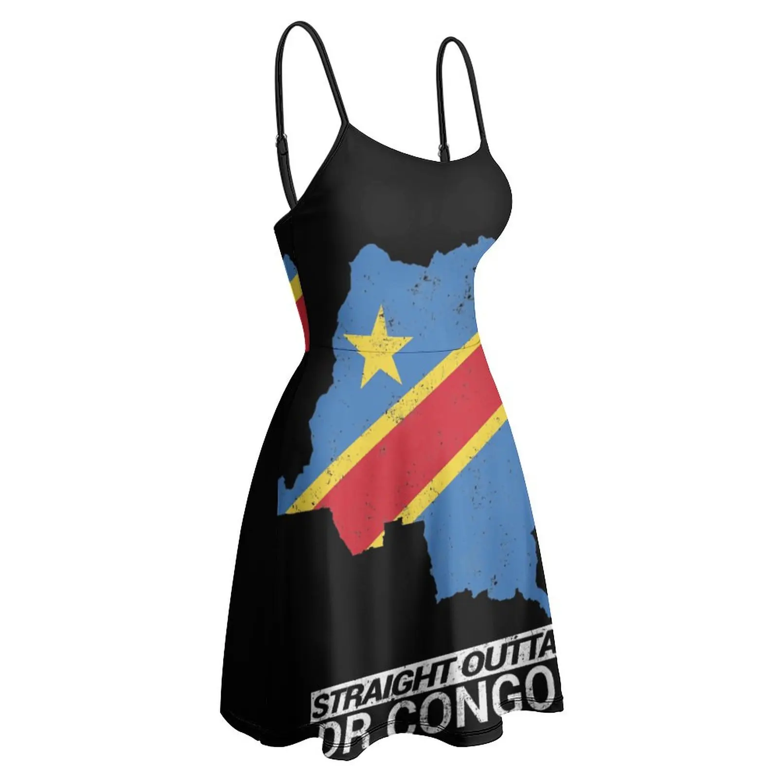 

Straight Outta Democratic Republic of The Congo ( DRC ) Country Map & Flag Women's Sling Dress Funny Sexy Woman's Dress Geeky