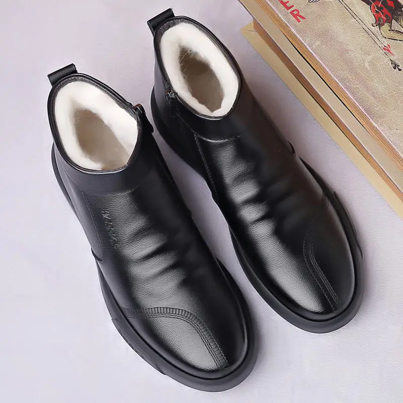Shoes for Men Winter New Fashion Cotton Shoes Men's Plush Thickened Leather Waterproof Casual Snow Boots Zapatillas Hombre