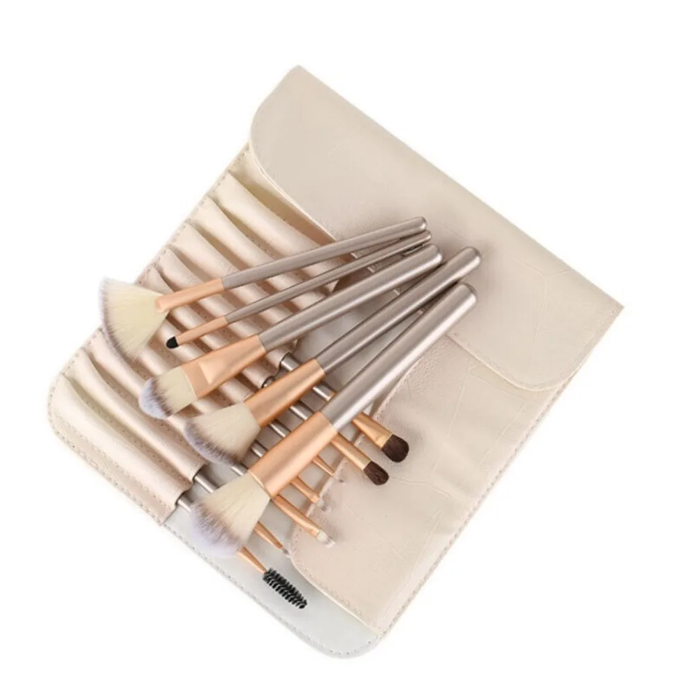Professional Wooden Make Up Brushes Sets With Leather Storage Pouch Set of 12-24 2