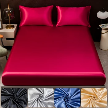 Parure de lit en satin de couleur unie, comprend des taies d'oreiller, une parure de lit, une qualité supérieure lisse, hypoallergénique et lavable en machine. 1