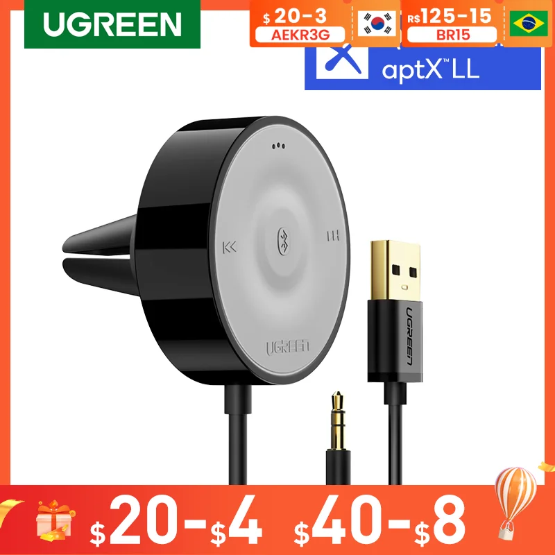  UGREEN Bluetooth 5.0 Car Kit Receiver aptX LL Wireless 3.5 AUX Adapter for Car Speaker USB Bluetooth 3.5mm Jack Audio Receiver