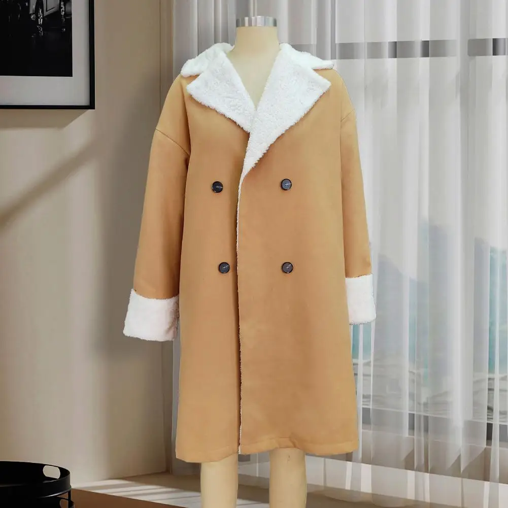 

Women Woolen Jacket Stylish Women's Double-breasted Mid Length Overcoat with Plush Warmth Stand Collar for Fall for Commute